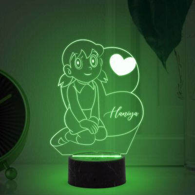 3D Illusion Suzuka Cartoon Night Lamp with Multicolored Light  Customized with Name Best Gift for Children Girls Boys Gift for Cartoon Lover Wooden Base